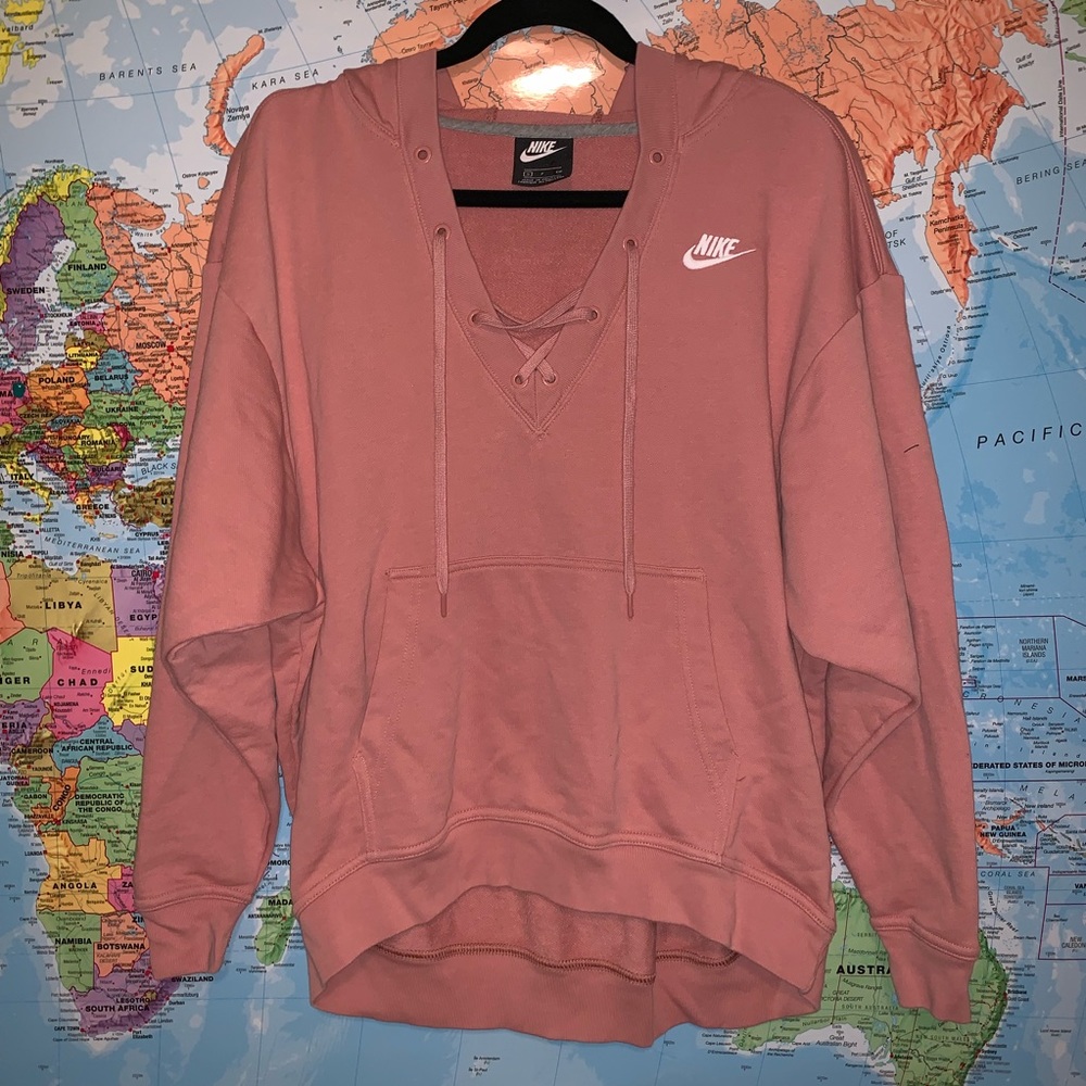 pink lace up nike hoodie